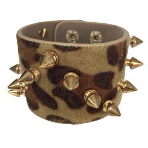Leopard Print Spiked Wrap Bracelet